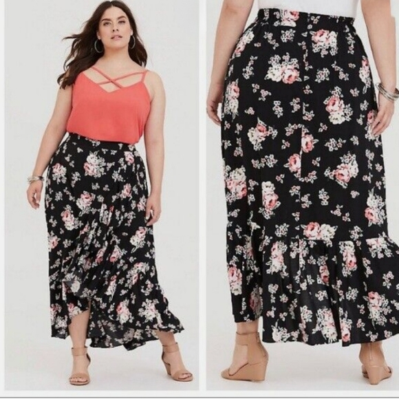 torrid Dresses & Skirts - Torrid Black Floral Challis Wrap Maxi Skirt Plus Size 1X
